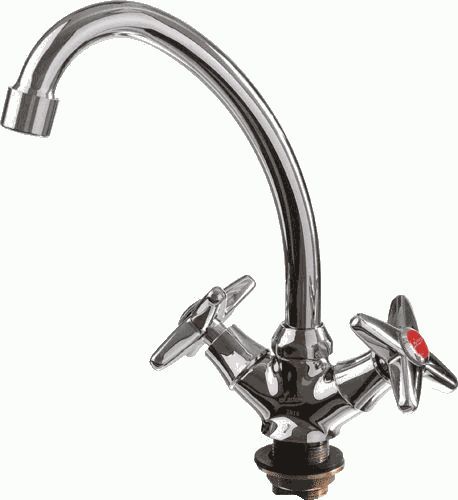смеситель кухня "LEDEME" 1/2" крест керамика, излив 18см. крепеж гайка (L5920)