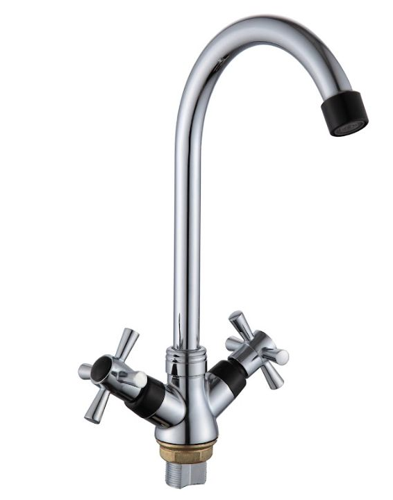 смеситель кухня Ammore(D-Lin) 1/2" высокий излив, керамика крест черный (АS482-1) арт.059307