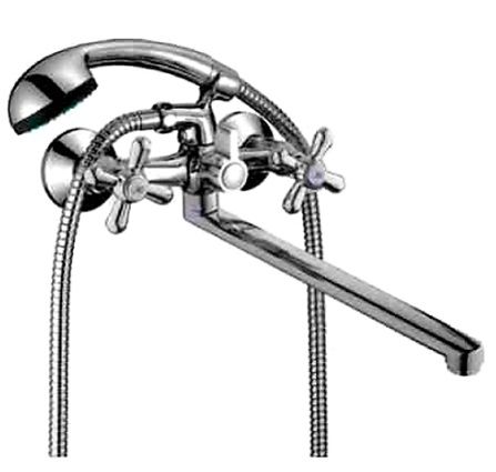 смеситель ванна D-Lin 1/2" керамика крест, плоский излив 30см, хром (D146819-F) (051194)