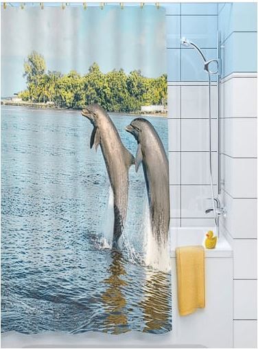шторка для ванны тканевая 180*200 см MZ-112 "Веселые дельфины"