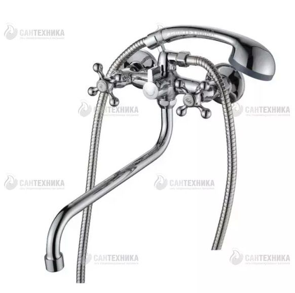 смеситель ванна D-Lin 1/2" керамика крест, круглый излив 30см, хром (A4685) Ammore