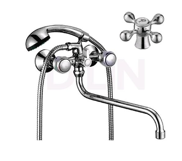 смеситель ванна D-Lin 1/2" керамика крест, круглый излив 35см, хром (D146810-6) арт.051199